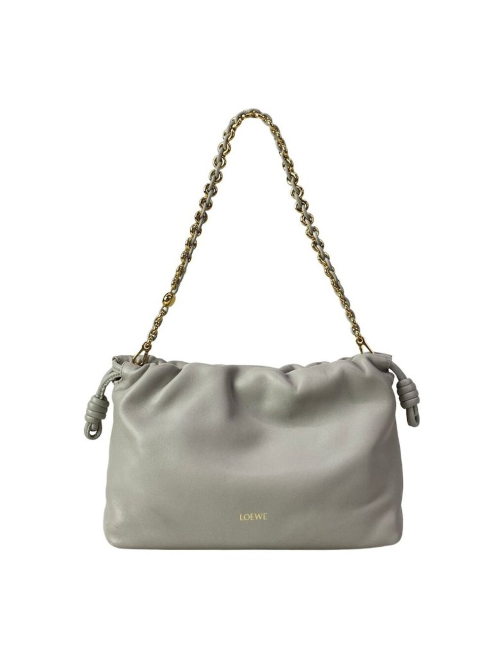 Loewe Shoulder Bag Flamenco Purse Medium Light Gray Chain